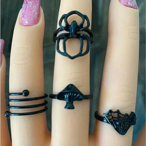 4 Pack Spider Mushroom Spiral Black Goth Punk Rock Rings New